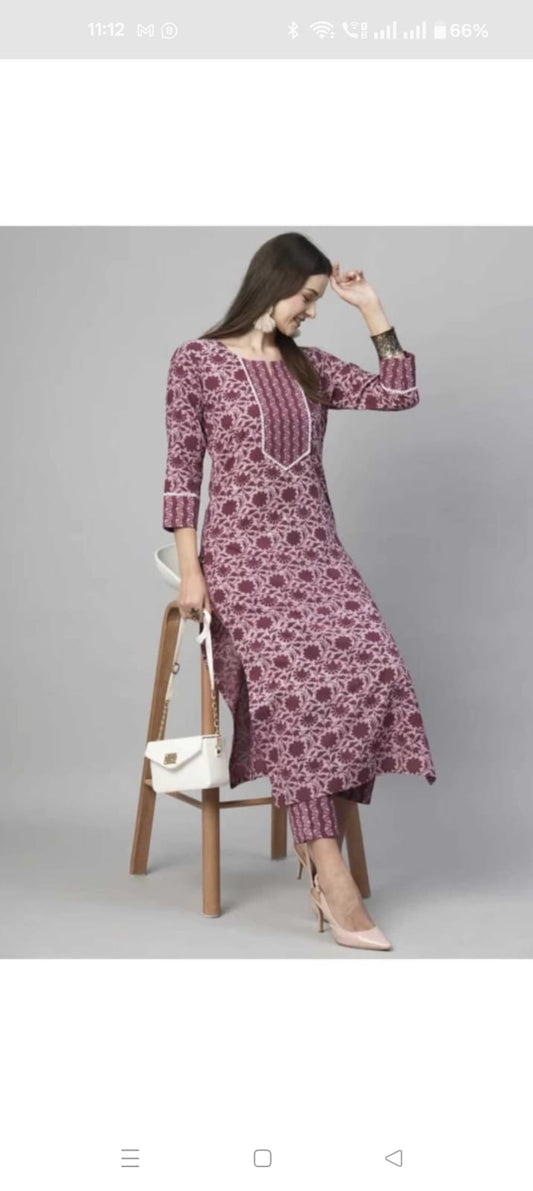 Floral Printed Women Cotton Women Kurta With Pant