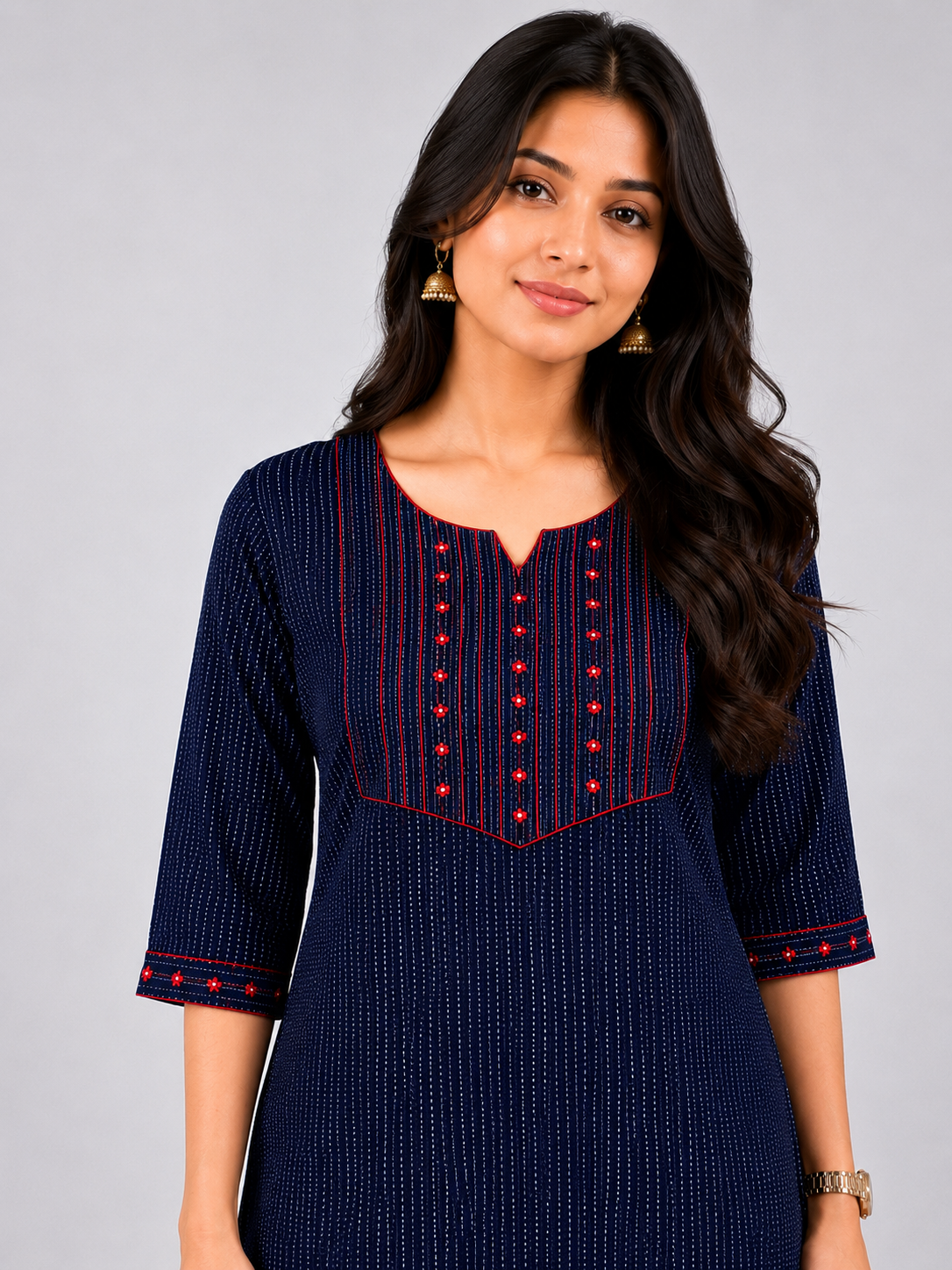 Women's Navy Blue Sequin Straight Kurti
