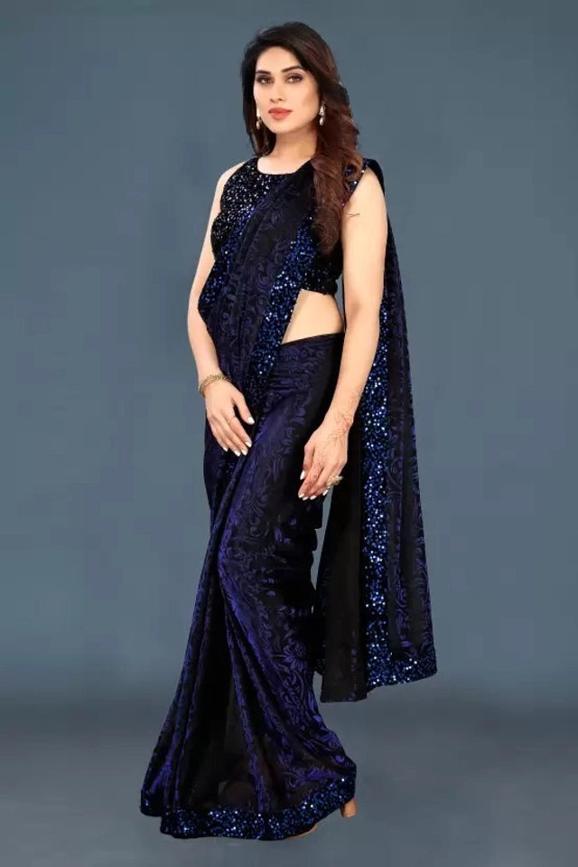 Lycra Blend Solid Saree for Women