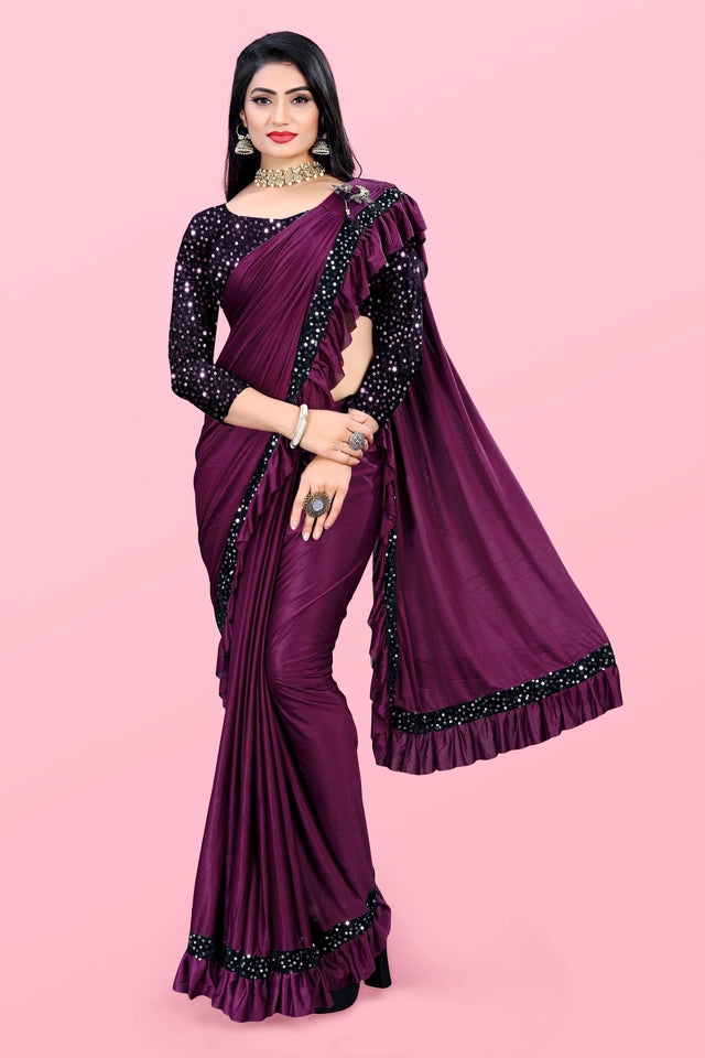 Lycra Blend Solid Saree for Women