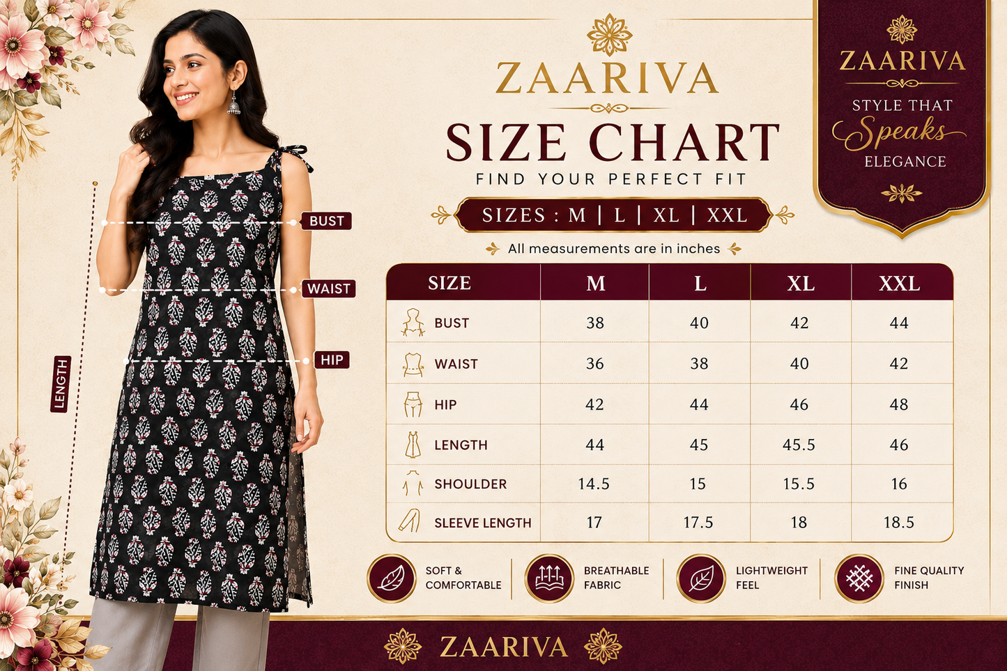 Black Buti Print Sleeveless Kurti