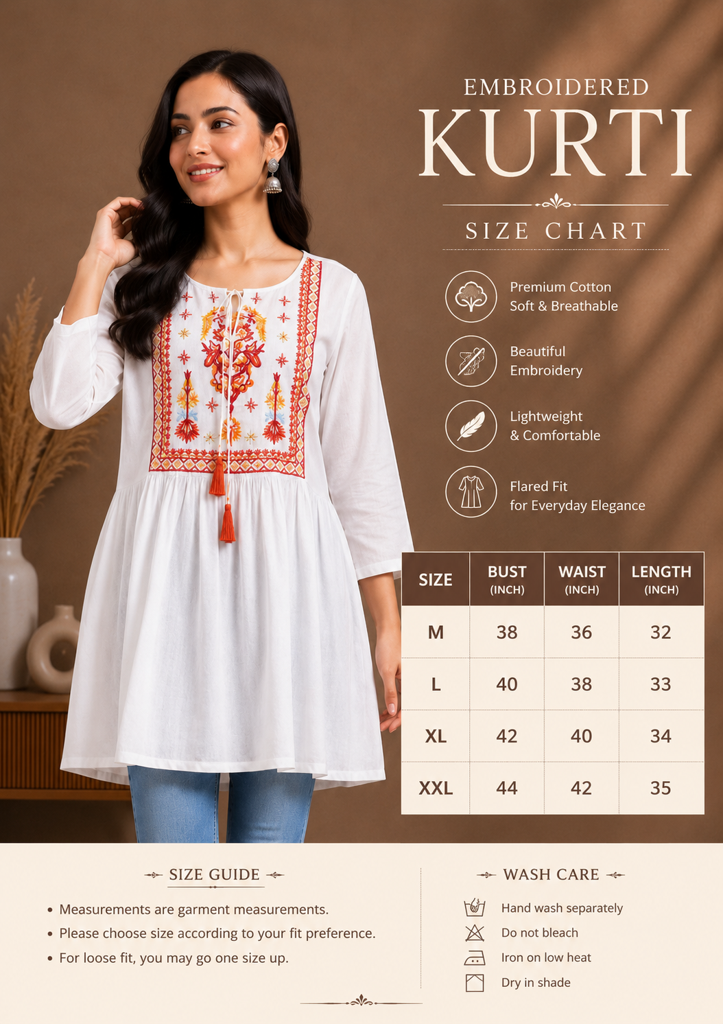 White Embroidered Kurti Top
