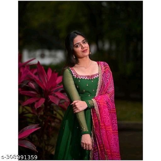 Women's Gown Kurta With Dupatta, Long Kurti Ethnic Dress Set