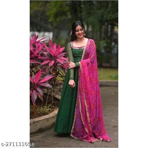 Women's Gown Kurta With Dupatta, Long Kurti Ethnic Dress Set