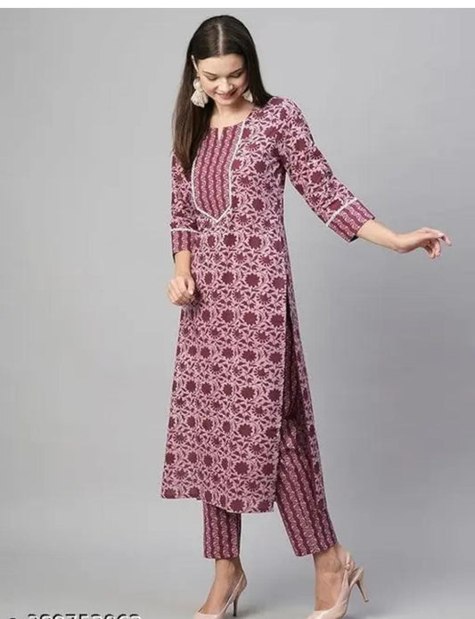 Floral Printed Women Cotton Women Kurta With Pant