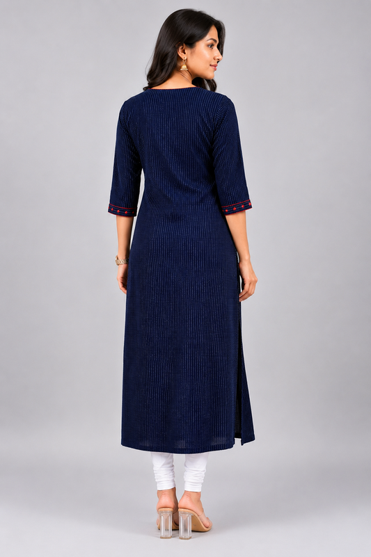 Women's Navy Blue Sequin Straight Kurti