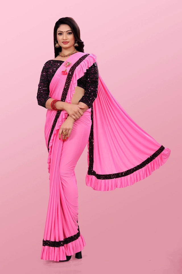 Lycra Blend Solid Saree for Women