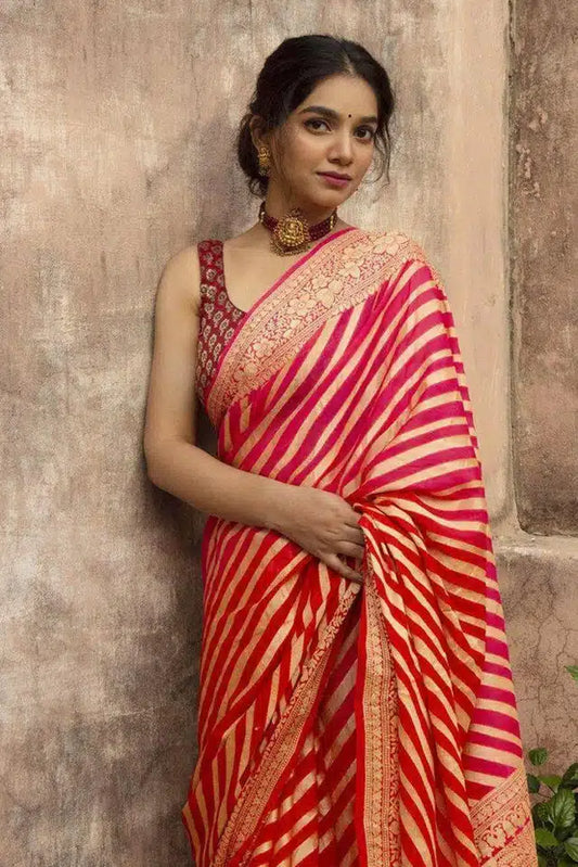 Jacquard Striped Saree for Women
