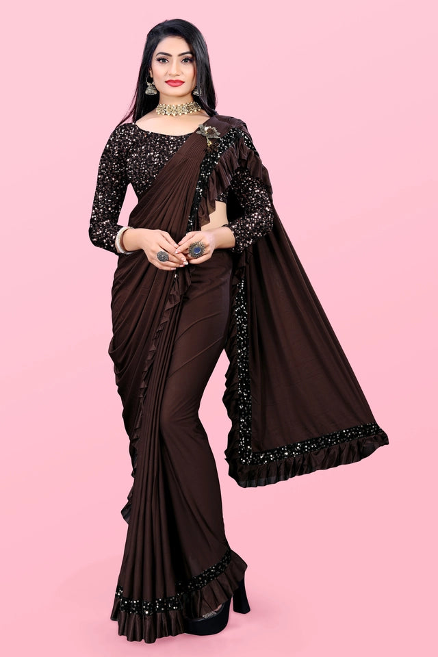 Lycra Blend Solid Saree for Women