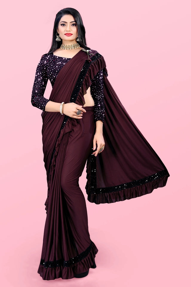 Lycra Blend Solid Saree for Women