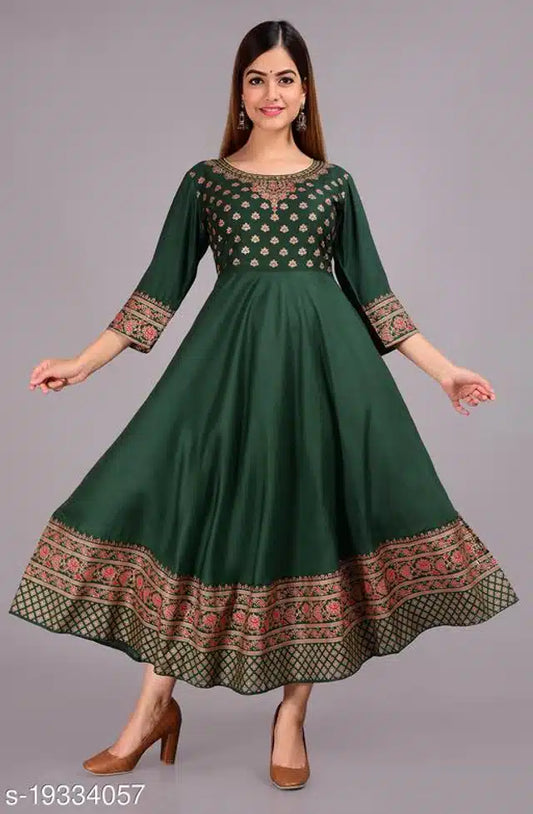 Rayon Printed Anarkali Kurti for Women