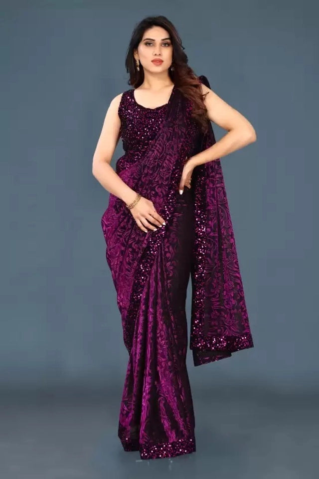 Lycra Blend Solid Saree for Women
