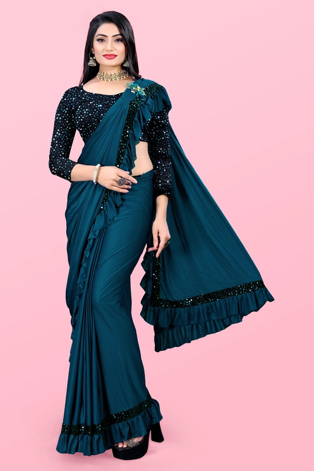 Lycra Blend Solid Saree for Women