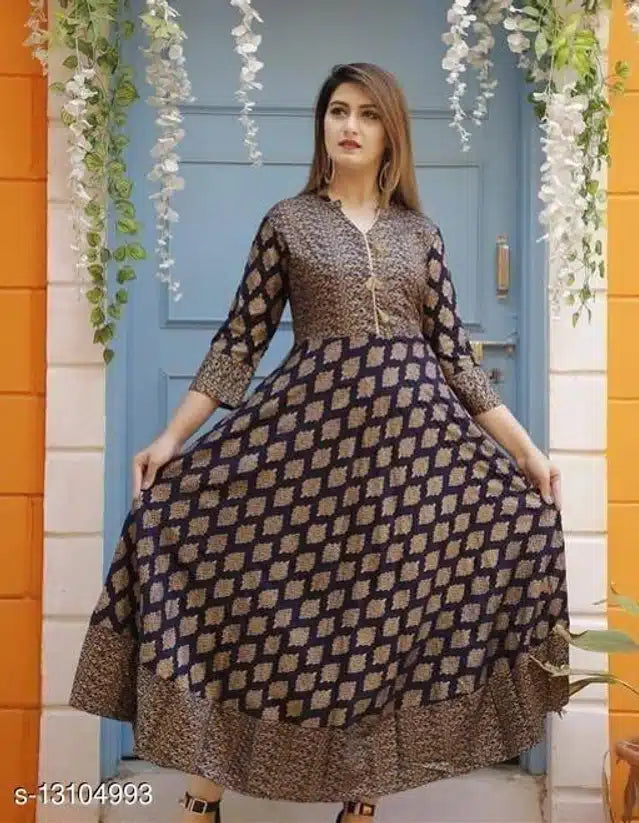 Rayon Printed Anarkali Kurti for Women