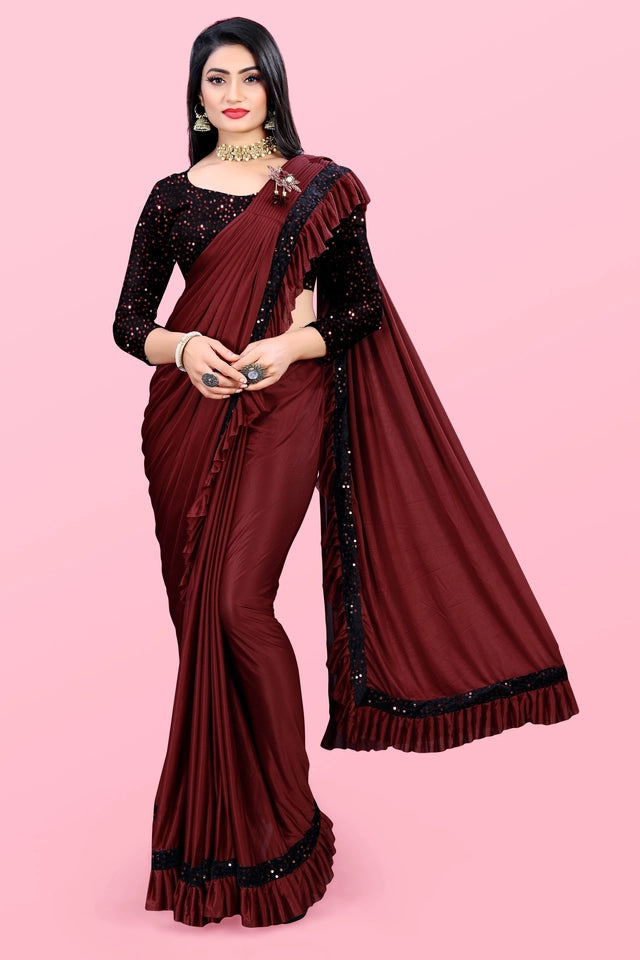 Lycra Blend Solid Saree for Women