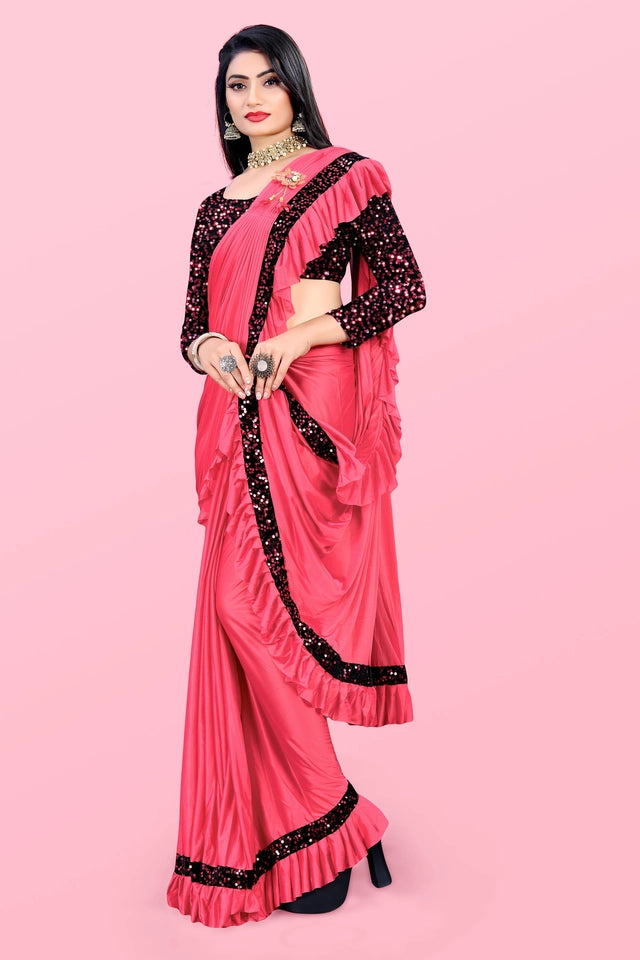 Lycra Blend Solid Saree for Women