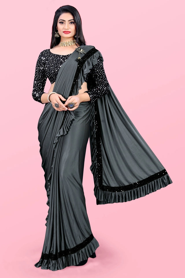 Lycra Blend Solid Saree for Women