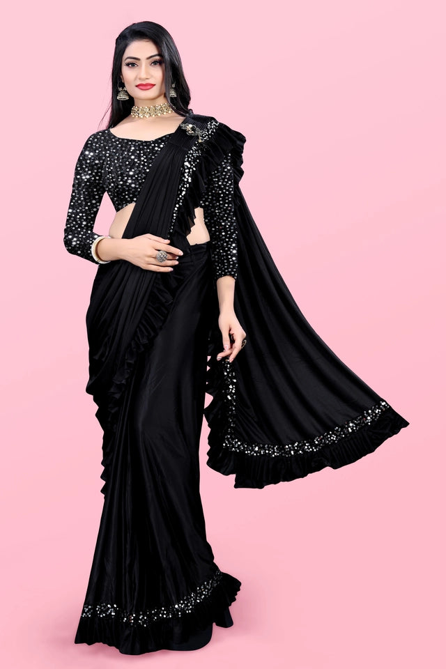 Lycra Blend Solid Saree for Women