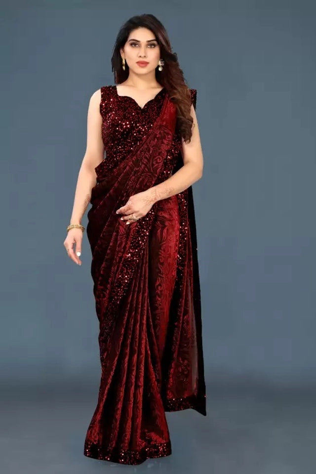Lycra Blend Solid Saree for Women