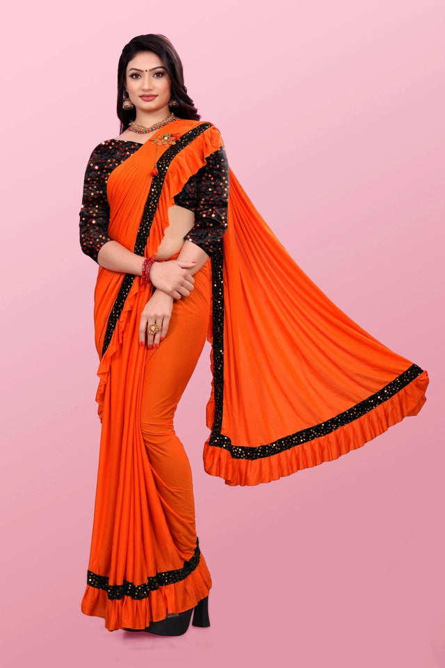 Lycra Blend Solid Saree for Women