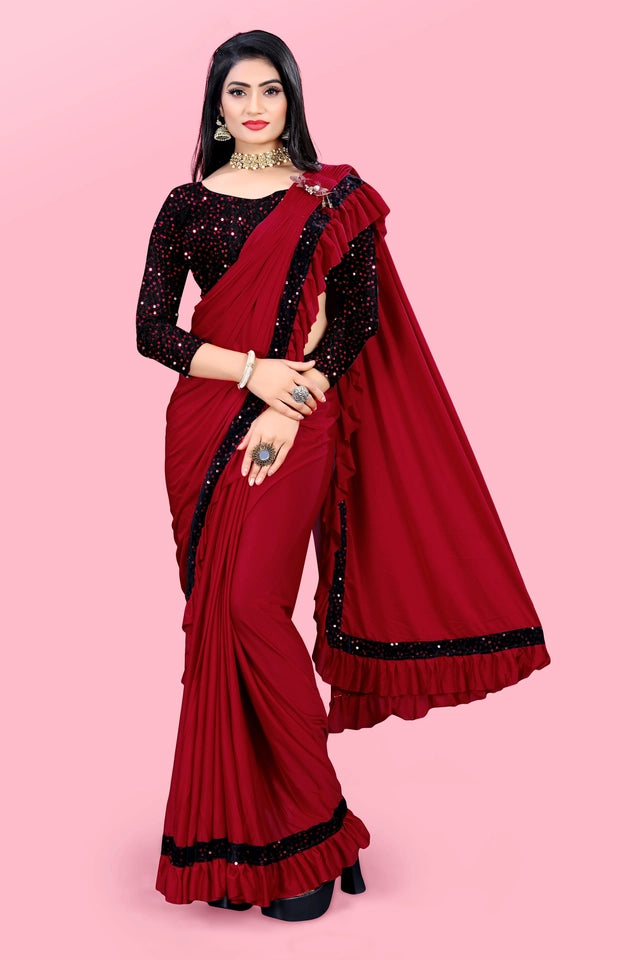Lycra Blend Solid Saree for Women