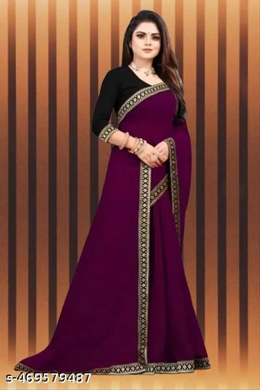Lycra Blend Solid Saree for Women
