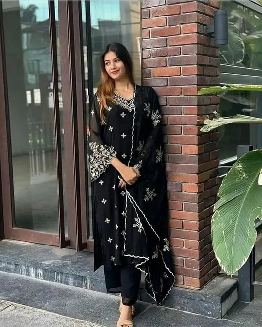 Black Kurta With Dupatta And Bottom wear