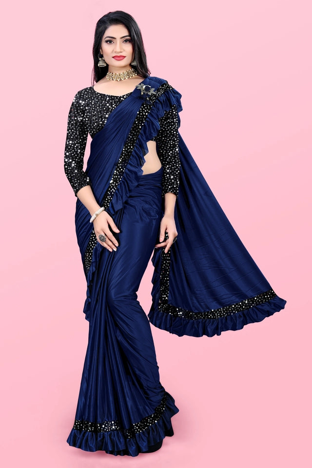 Lycra Blend Solid Saree for Women