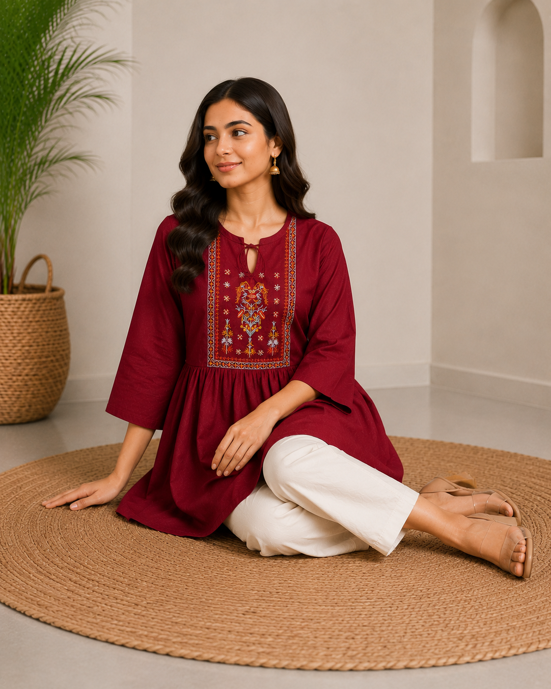 Maroon Embroidered Kurti