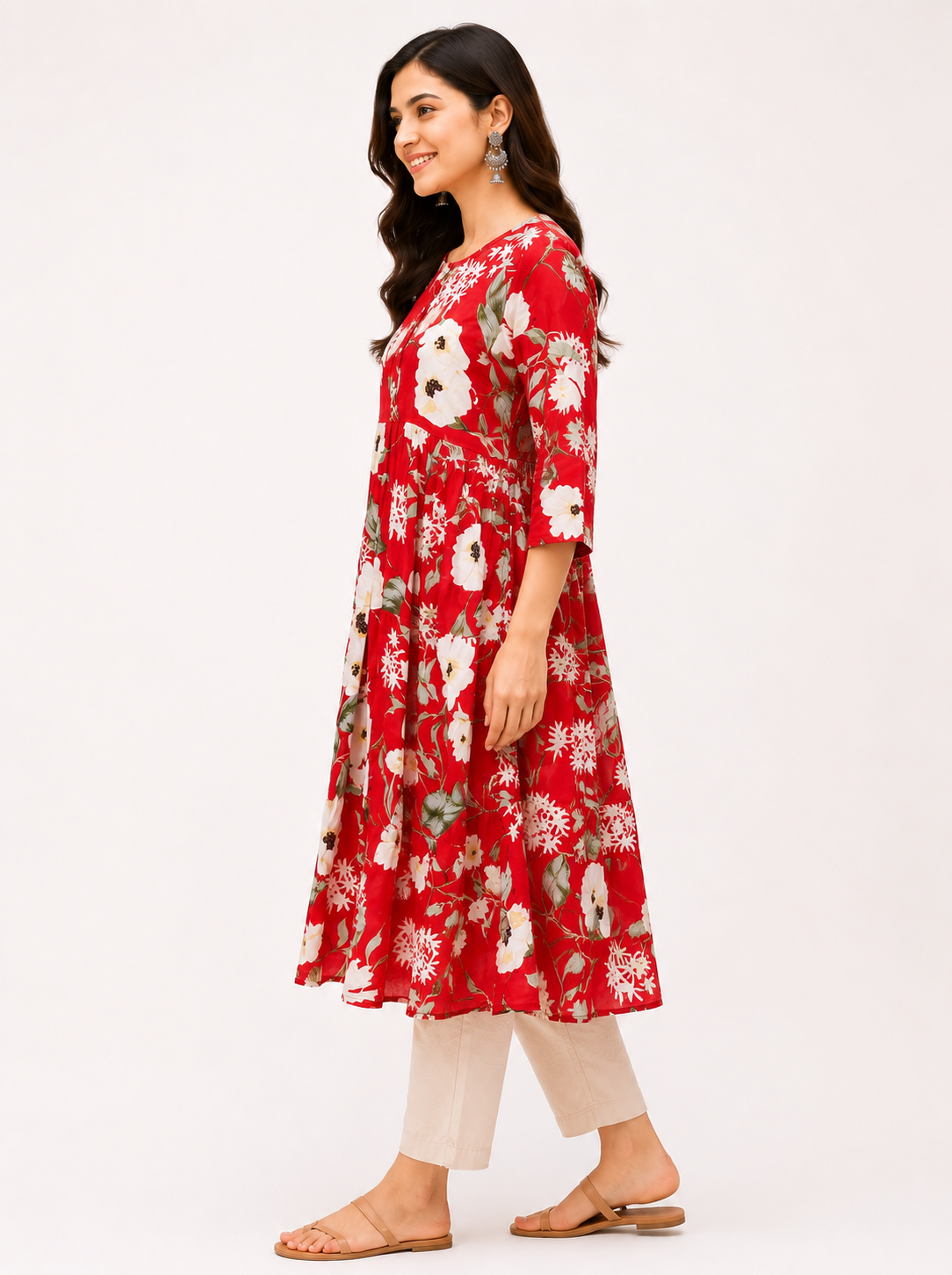 Red Floral Anarkali Kurti
