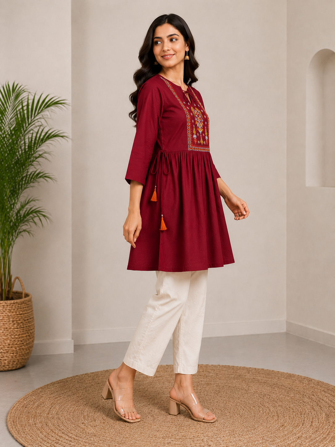 Maroon Embroidered Kurti