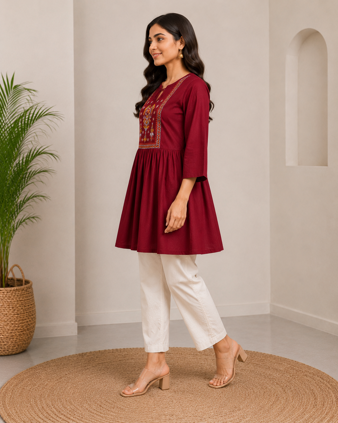 Maroon Embroidered Kurti