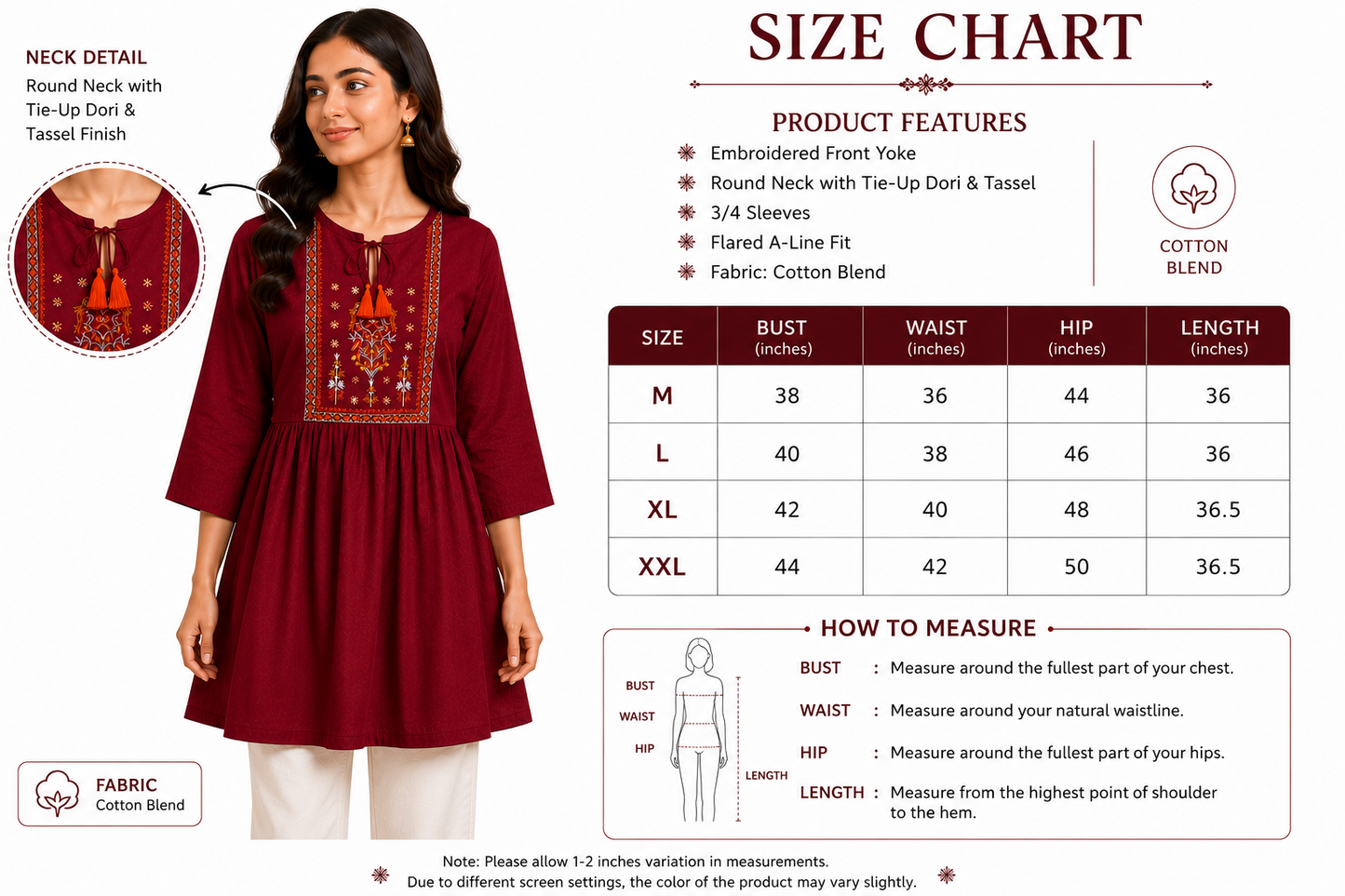 Maroon Embroidered Kurti