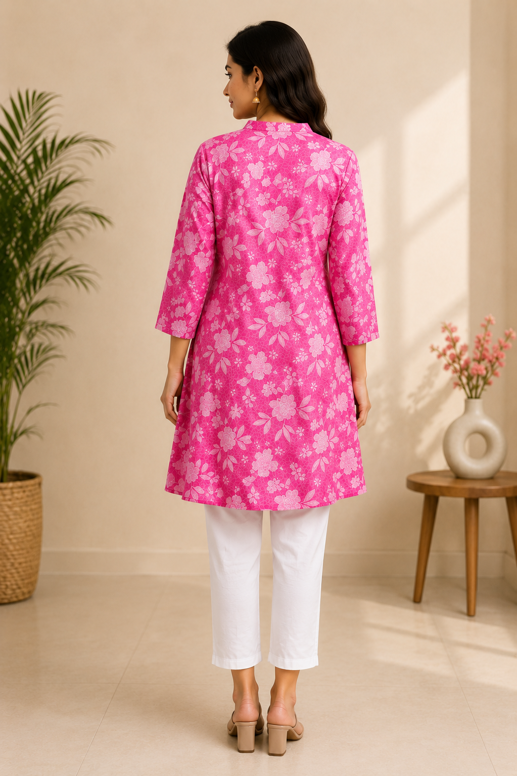 Pink Floral Short Kurti