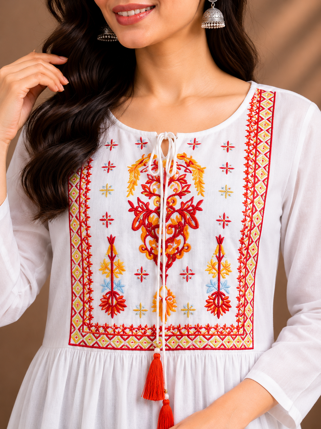 White Embroidered Kurti Top
