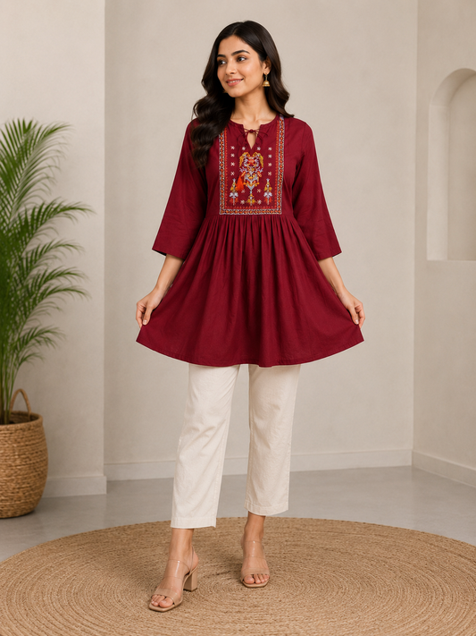 Maroon Embroidered Kurti