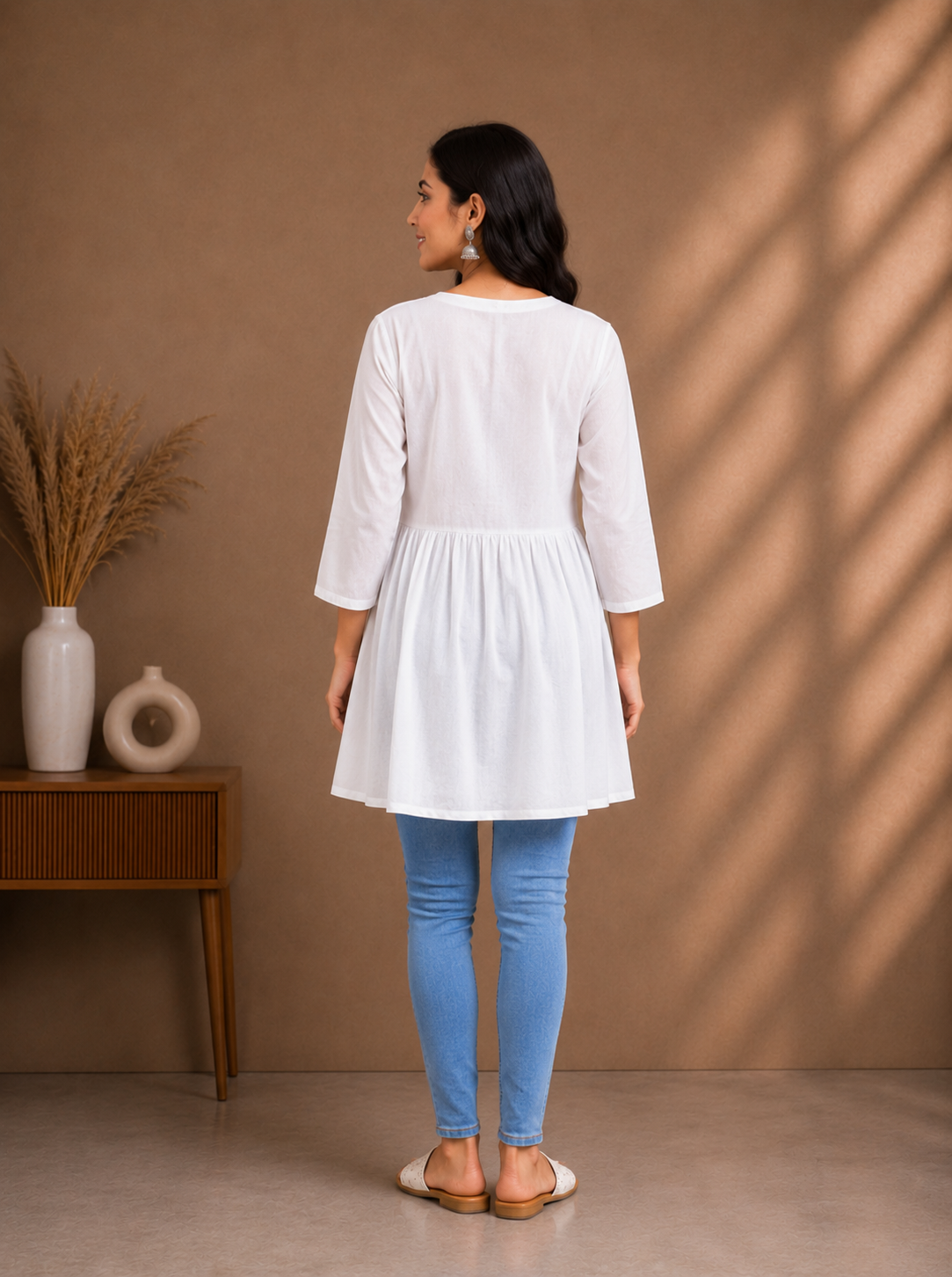 White Embroidered Kurti Top