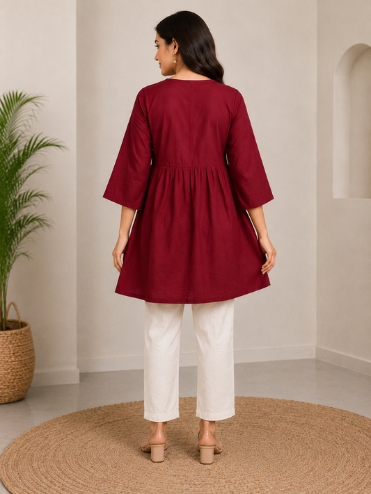 Maroon Embroidered Kurti