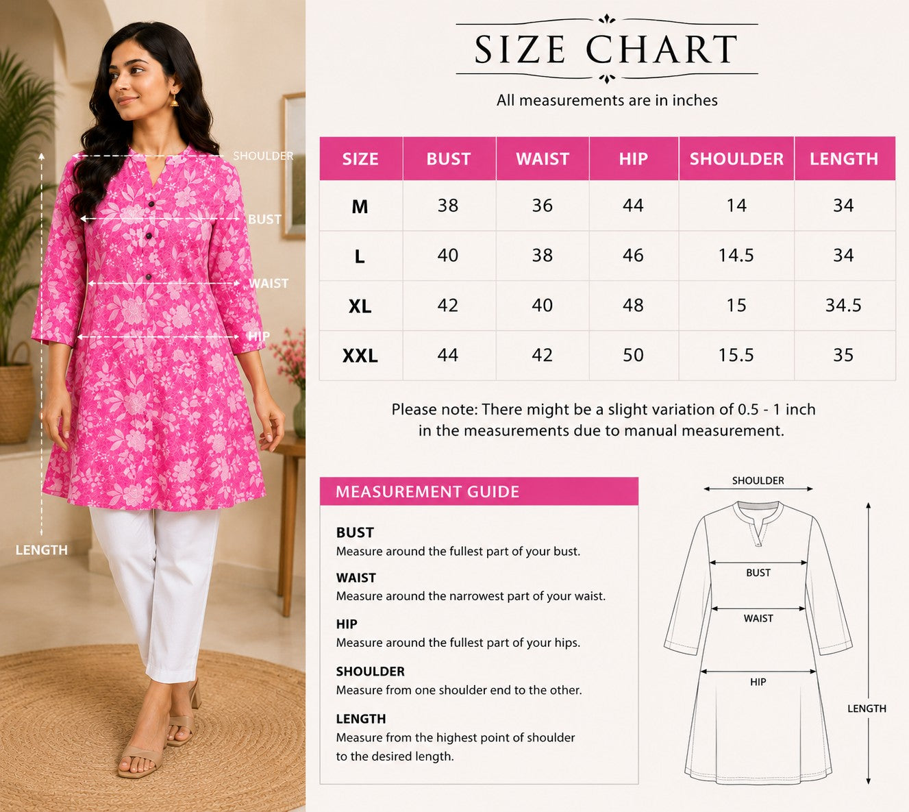 Pink Floral Short Kurti