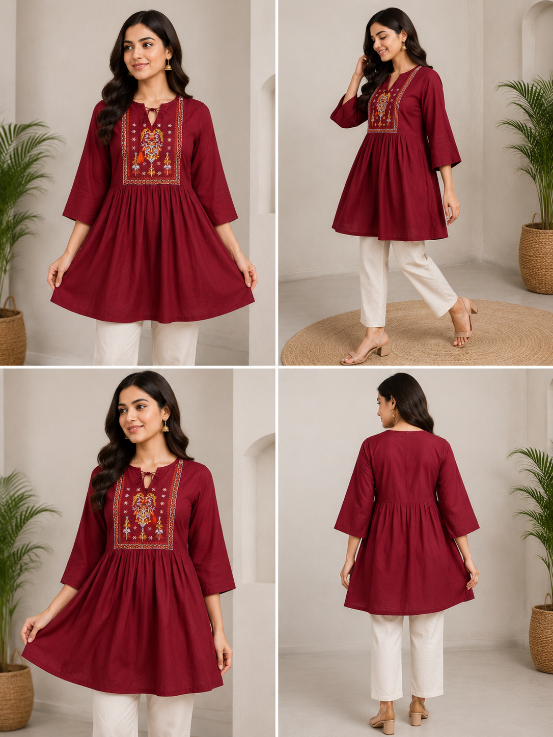 Maroon Embroidered Kurti
