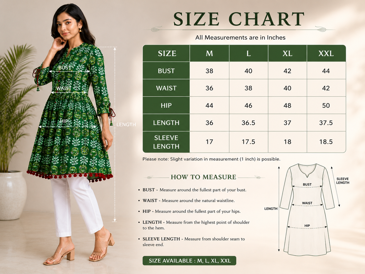 Green Pom Pom Short Kurti