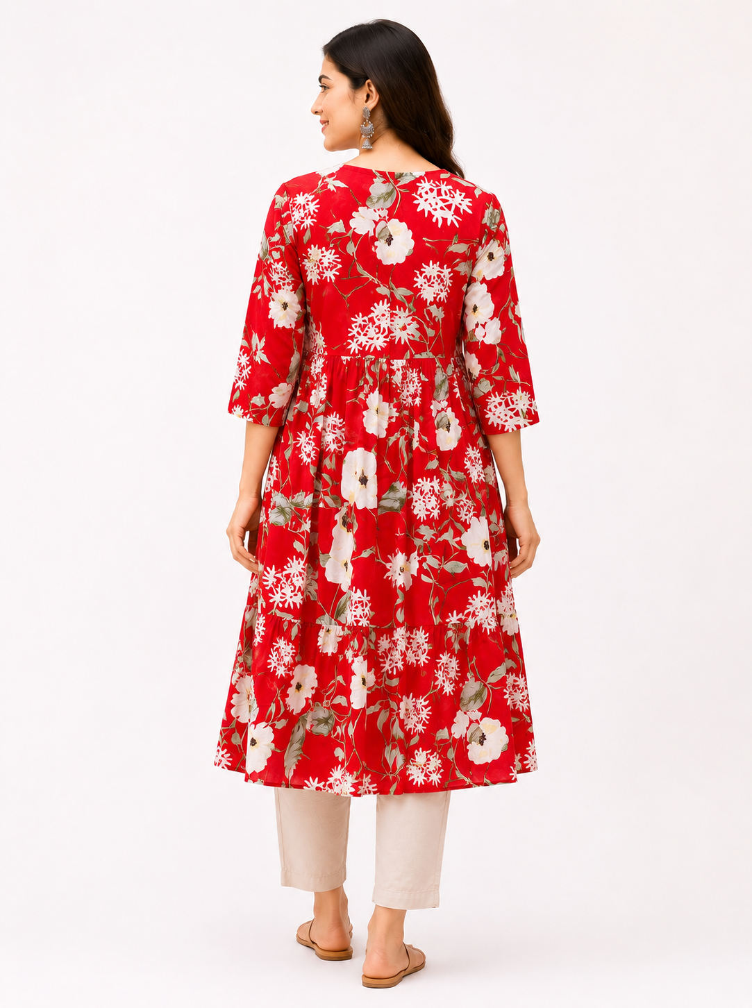 Red Floral Anarkali Kurti