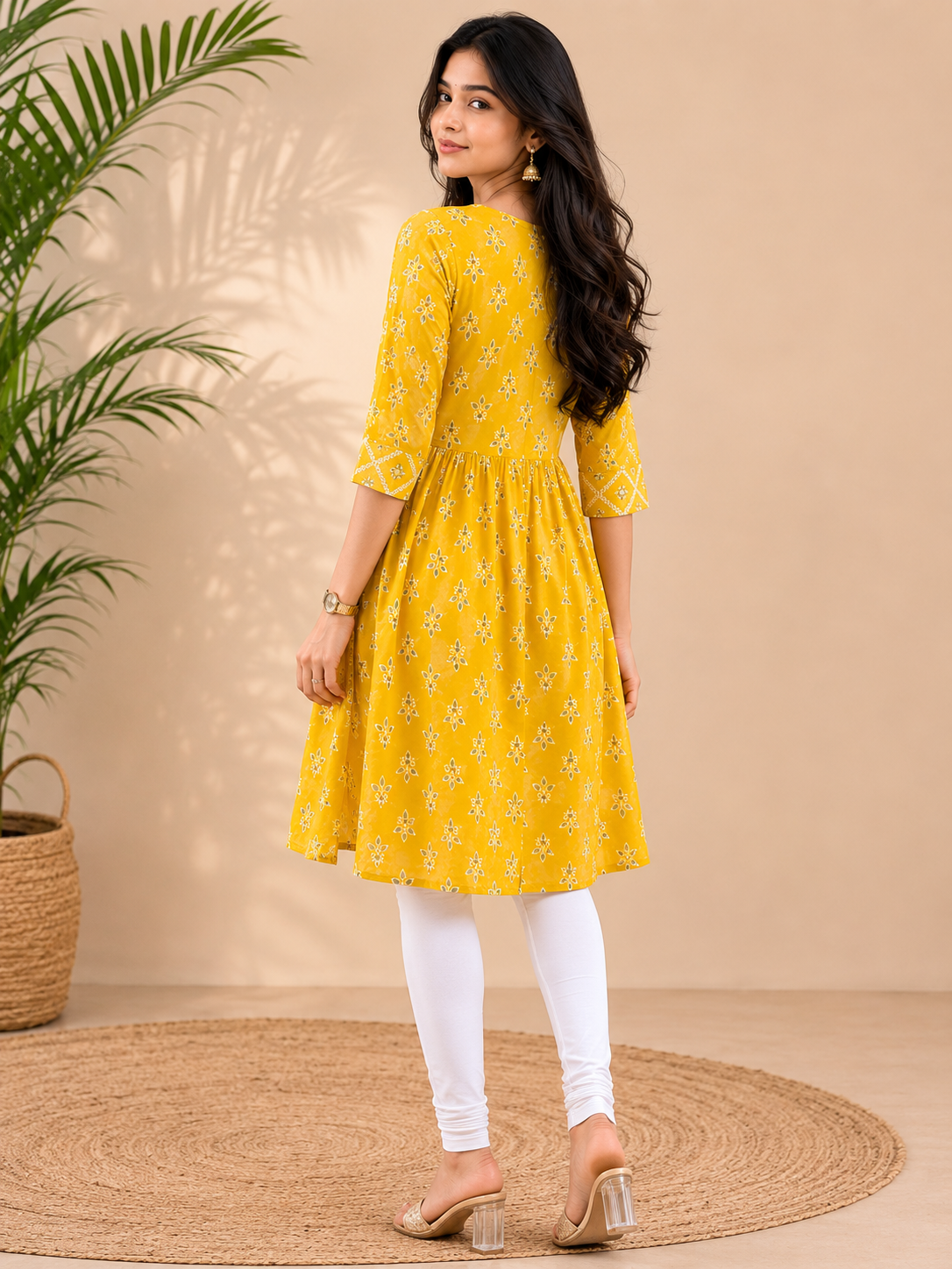 Yellow Printed Flair Short Kurti Stylish Women's Floral Printed Top